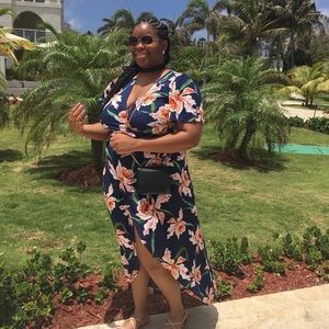 Blue floral wrap around dress